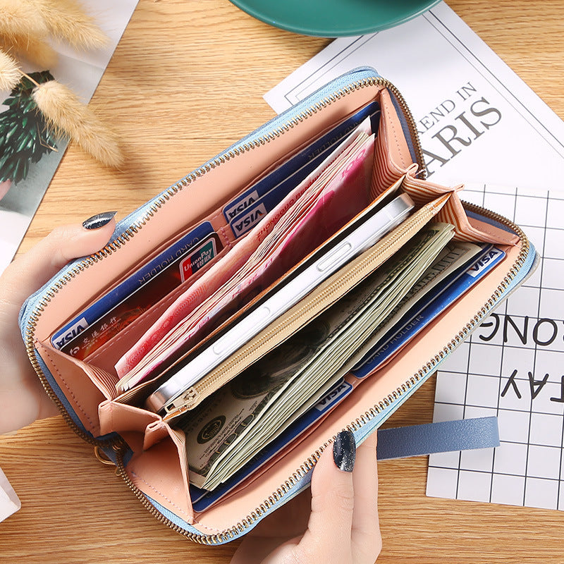 Contrast Stitching Long Women's Fashionable Large Capacity Zippered Wallet
