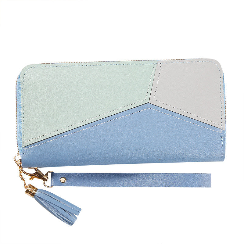 Contrast Stitching Long Women's Fashionable Large Capacity Zippered Wallet