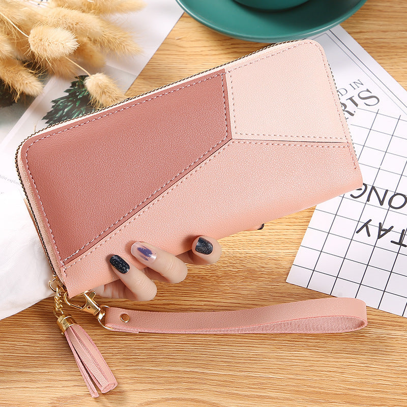 Contrast Stitching Long Women's Fashionable Large Capacity Zippered Wallet